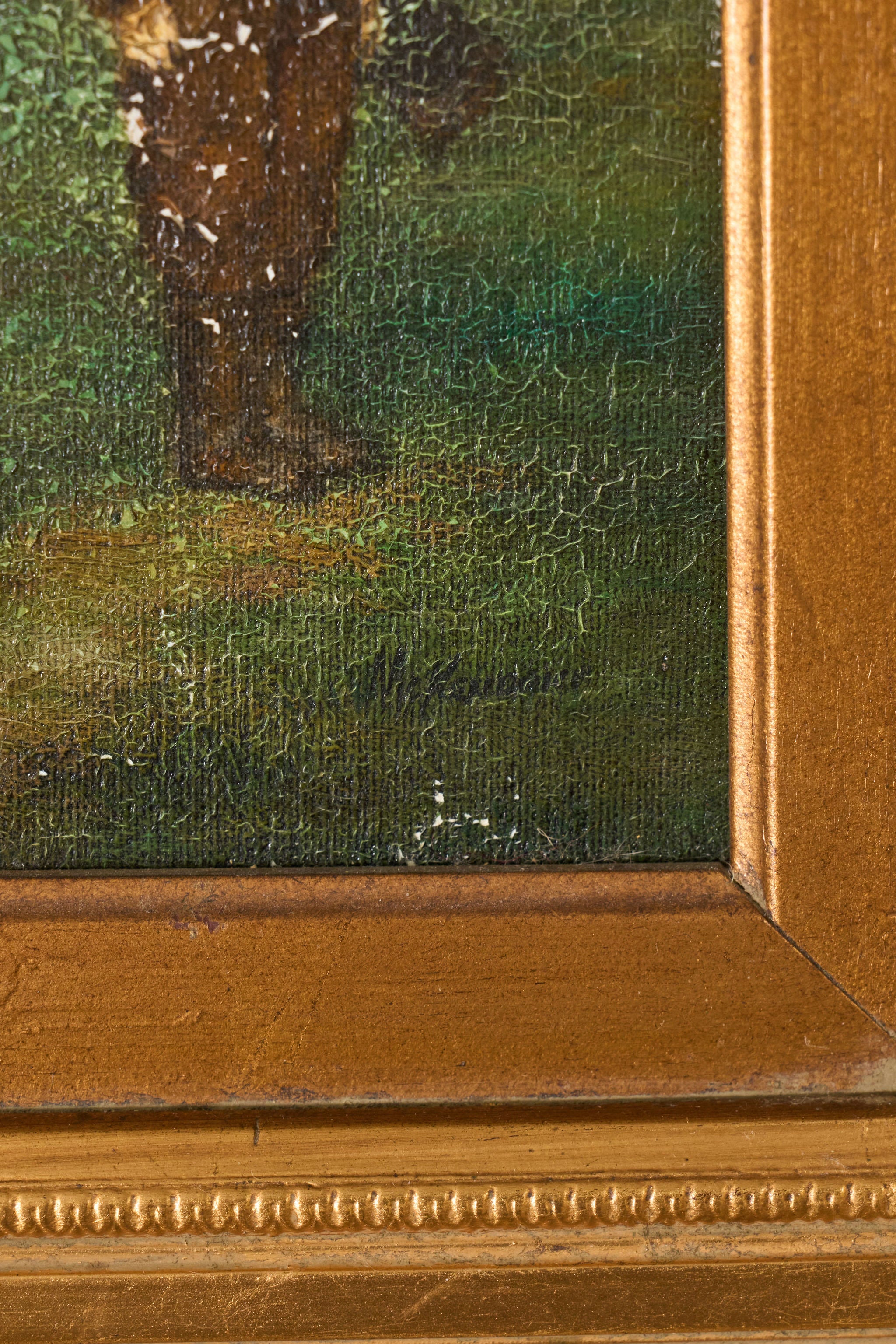 Antique Oil on Canvas Golf Scene (signed; c. 1910)