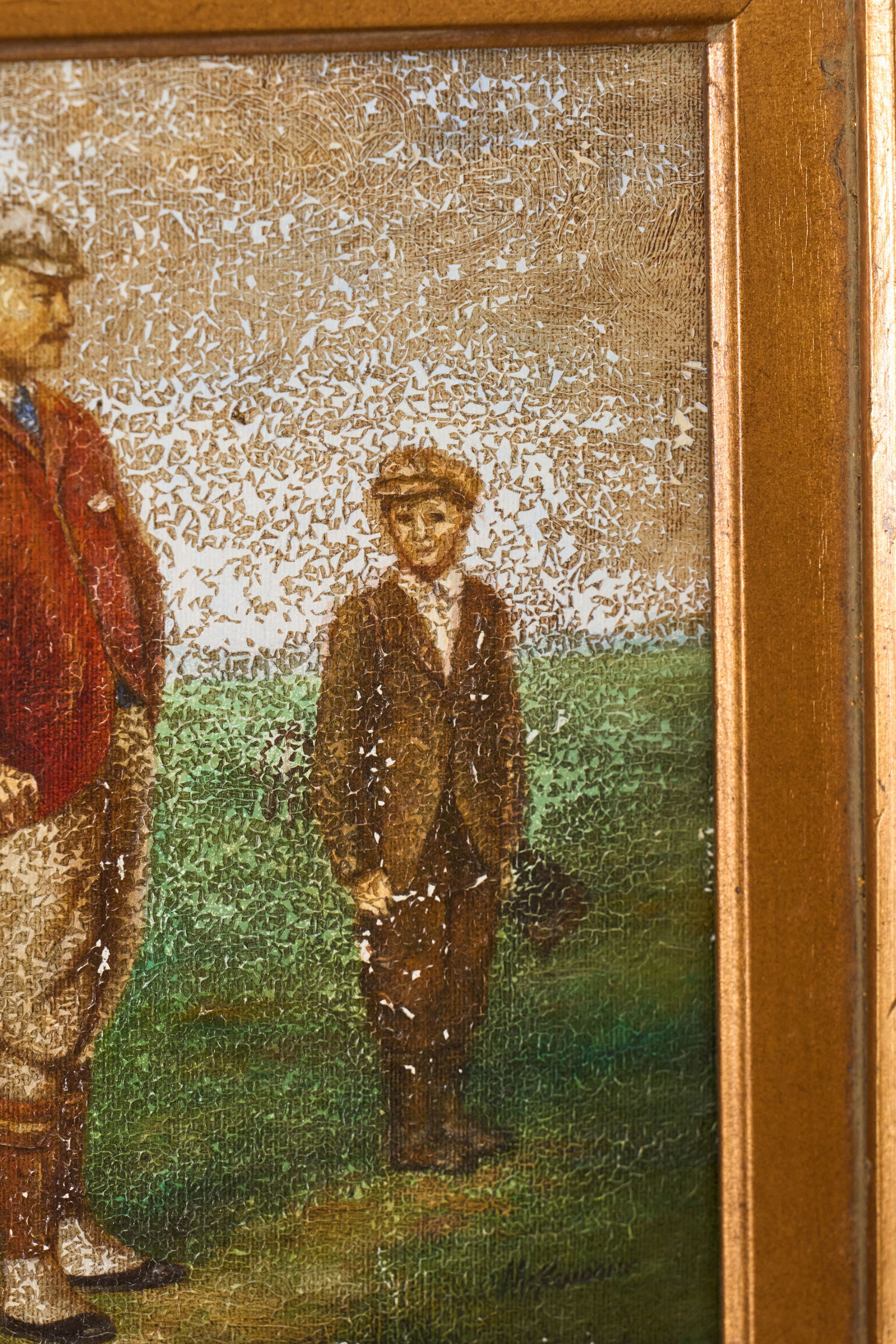 Antique Oil on Canvas Golf Scene (signed; c. 1910)