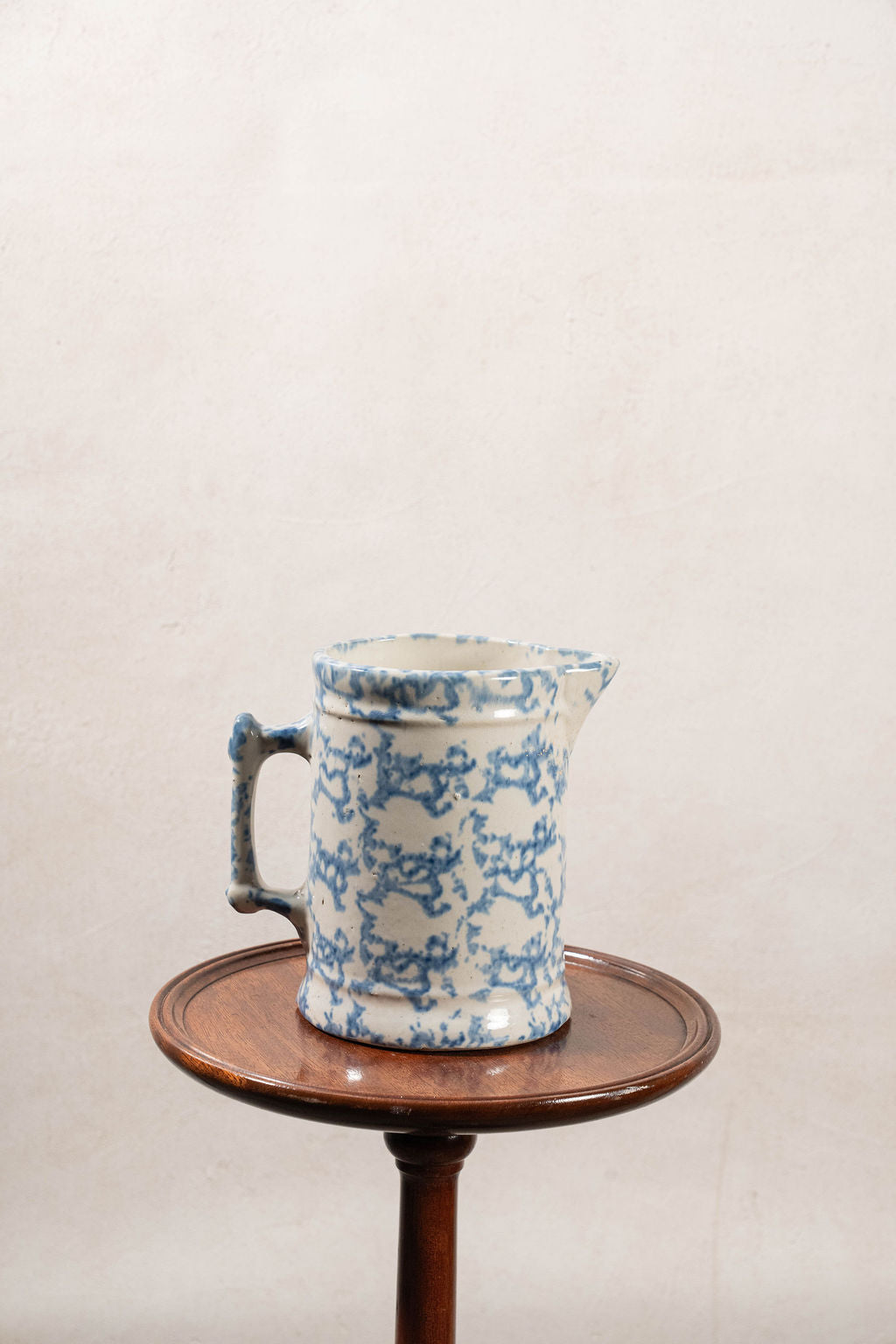 Antique Light Blue + White Spongeware Milk Pitcher
