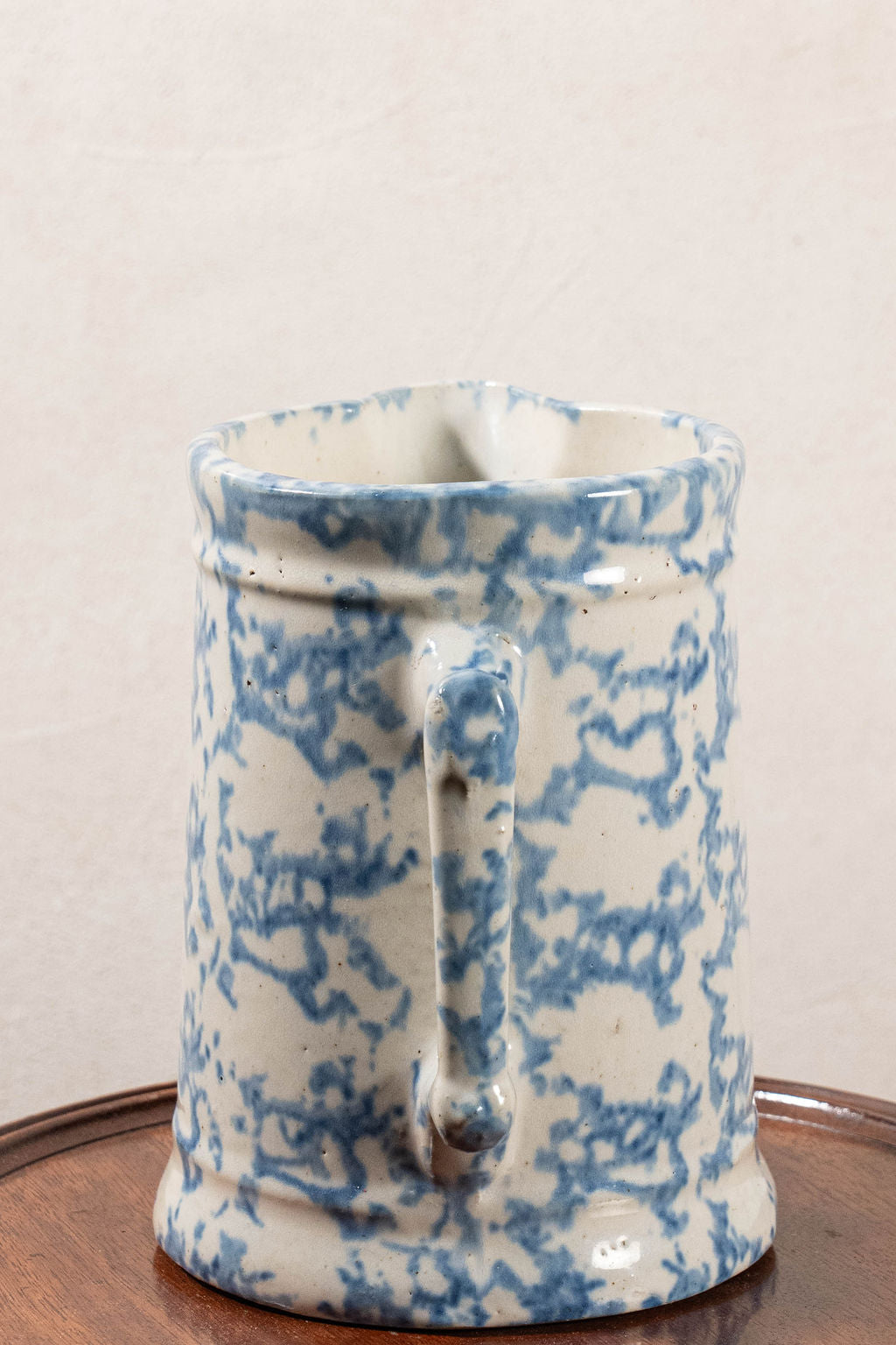 Antique Light Blue + White Spongeware Milk Pitcher