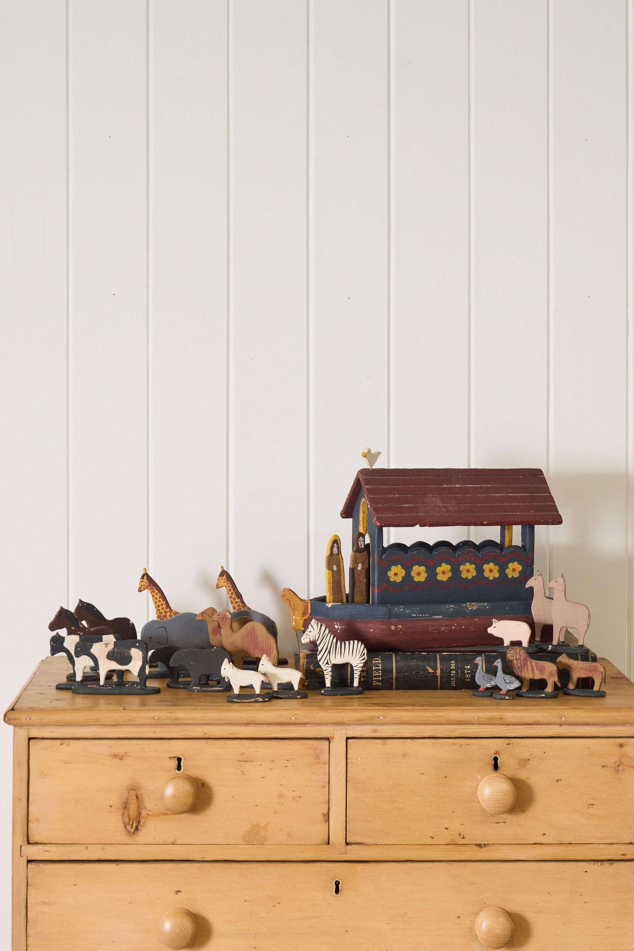 Antique Hand Carved + Painted Noah's Ark