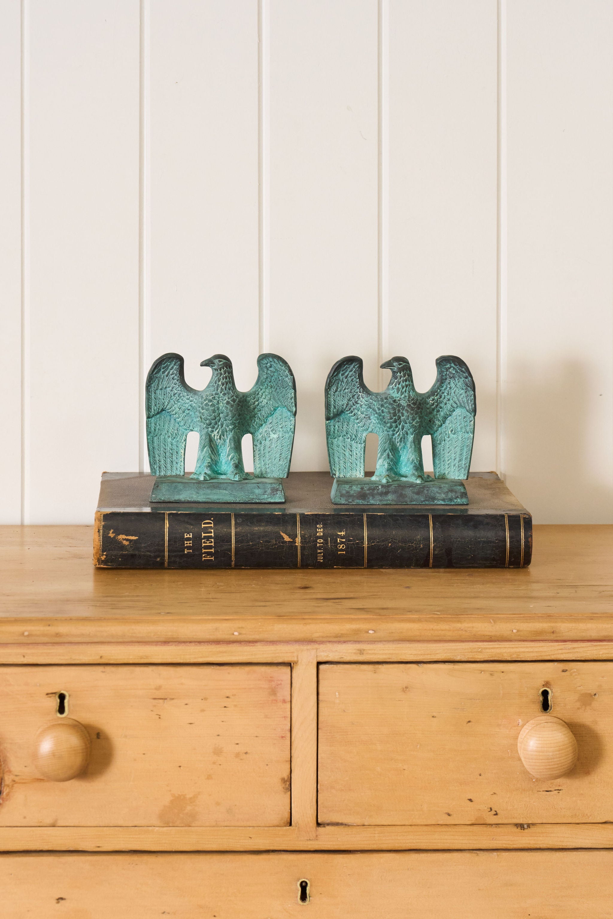 PAIR of Vintage Cast Metal Verdigris Federal Eagle Bookends