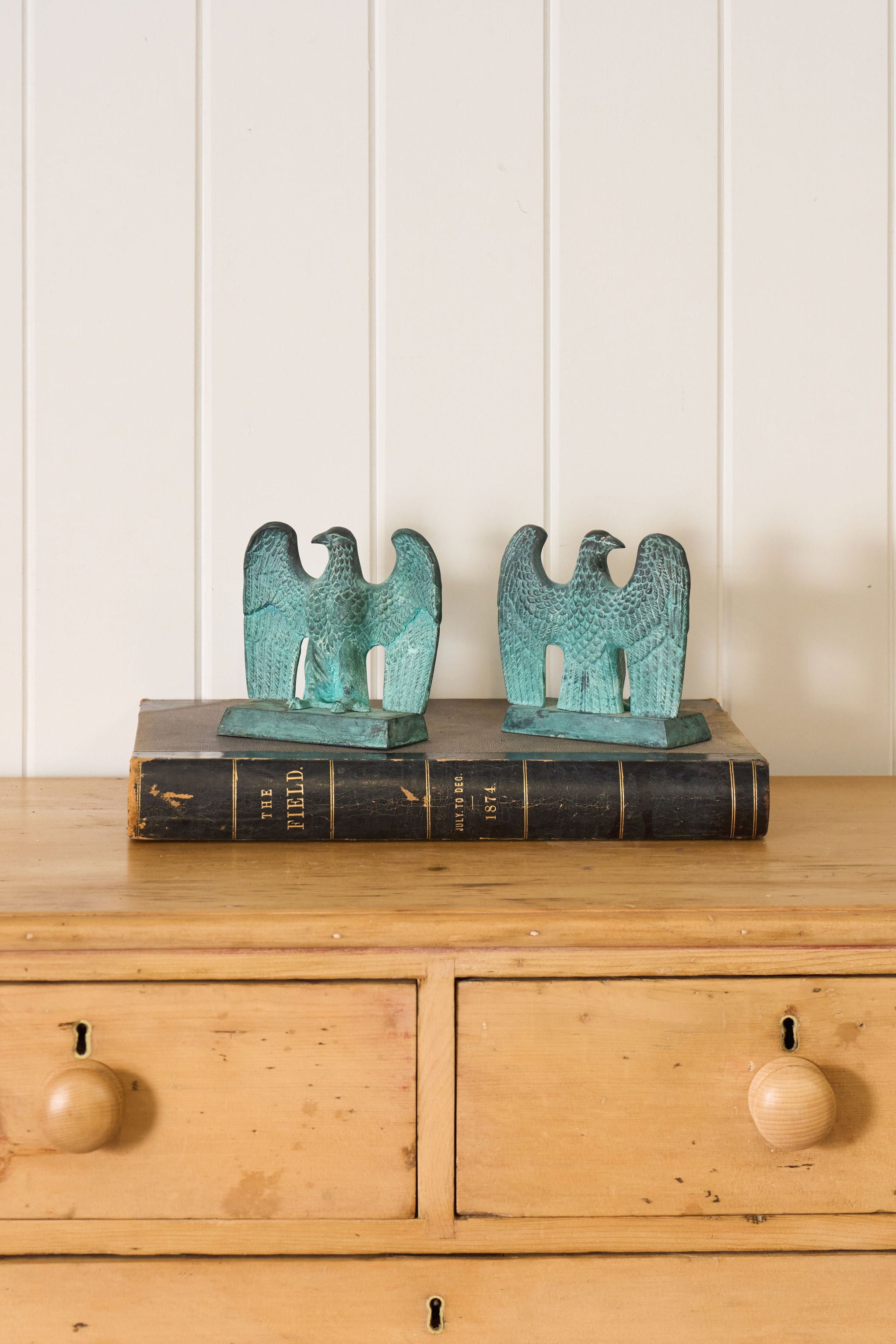 PAIR of Vintage Cast Metal Verdigris Federal Eagle Bookends