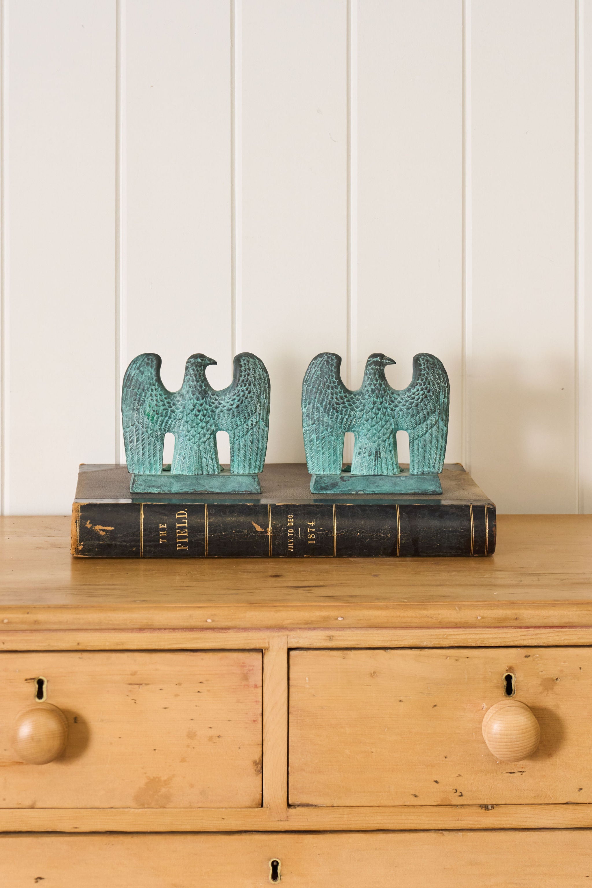 PAIR of Vintage Cast Metal Verdigris Federal Eagle Bookends