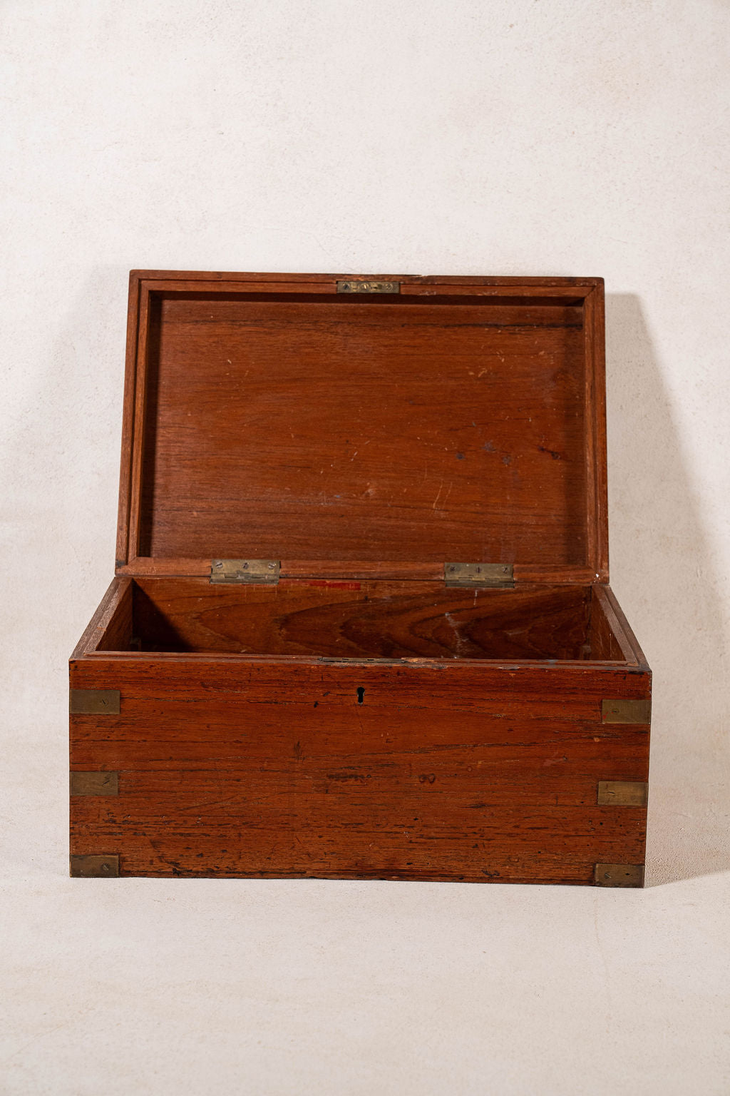 Petite Antique Oak Campaign Trunk with Brass Corners