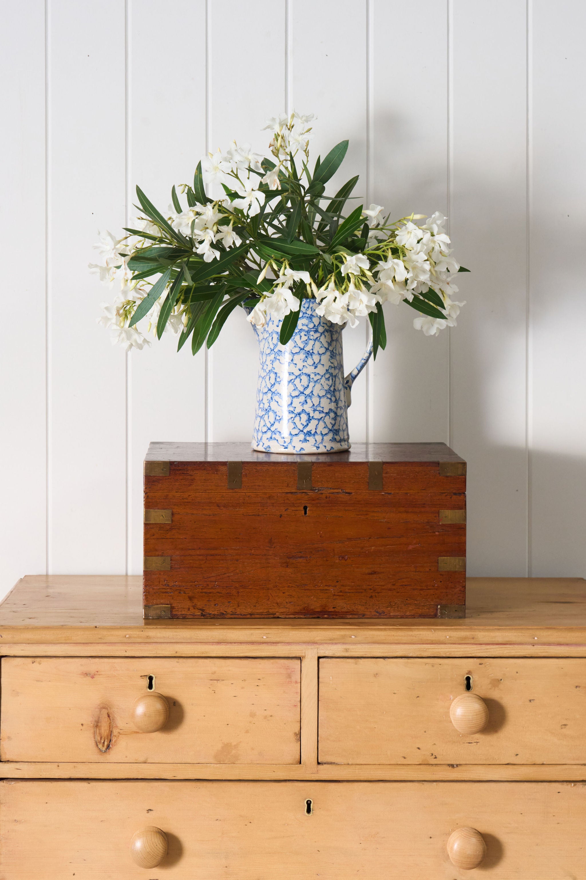 Petite Antique Oak Campaign Trunk with Brass Corners