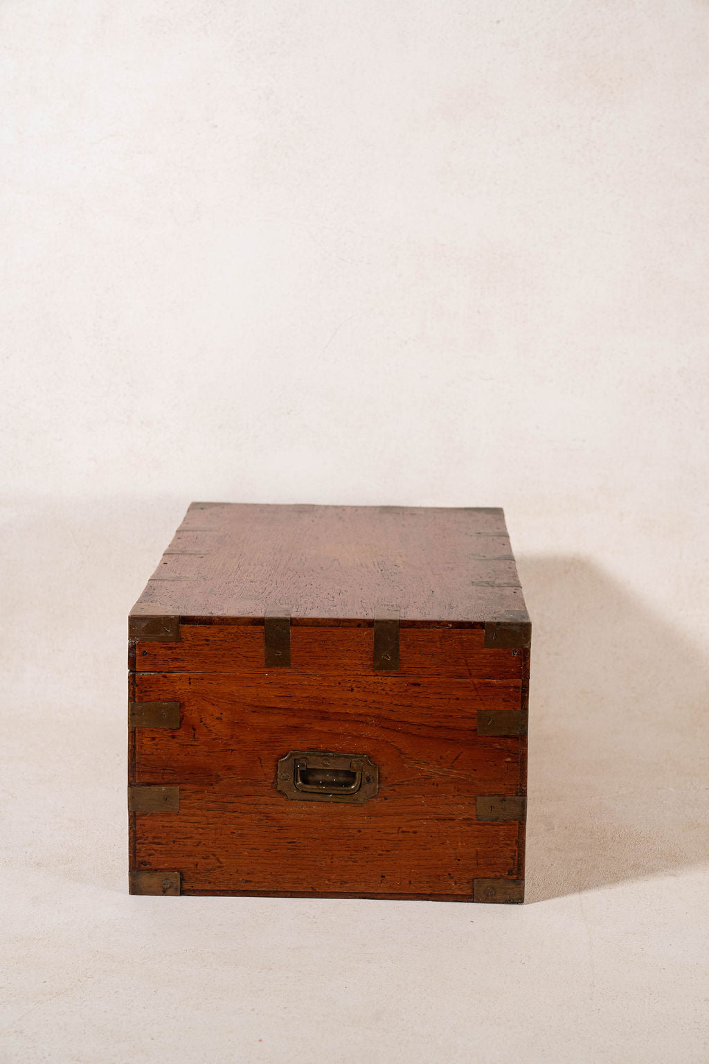 Petite Antique Oak Campaign Trunk with Brass Corners