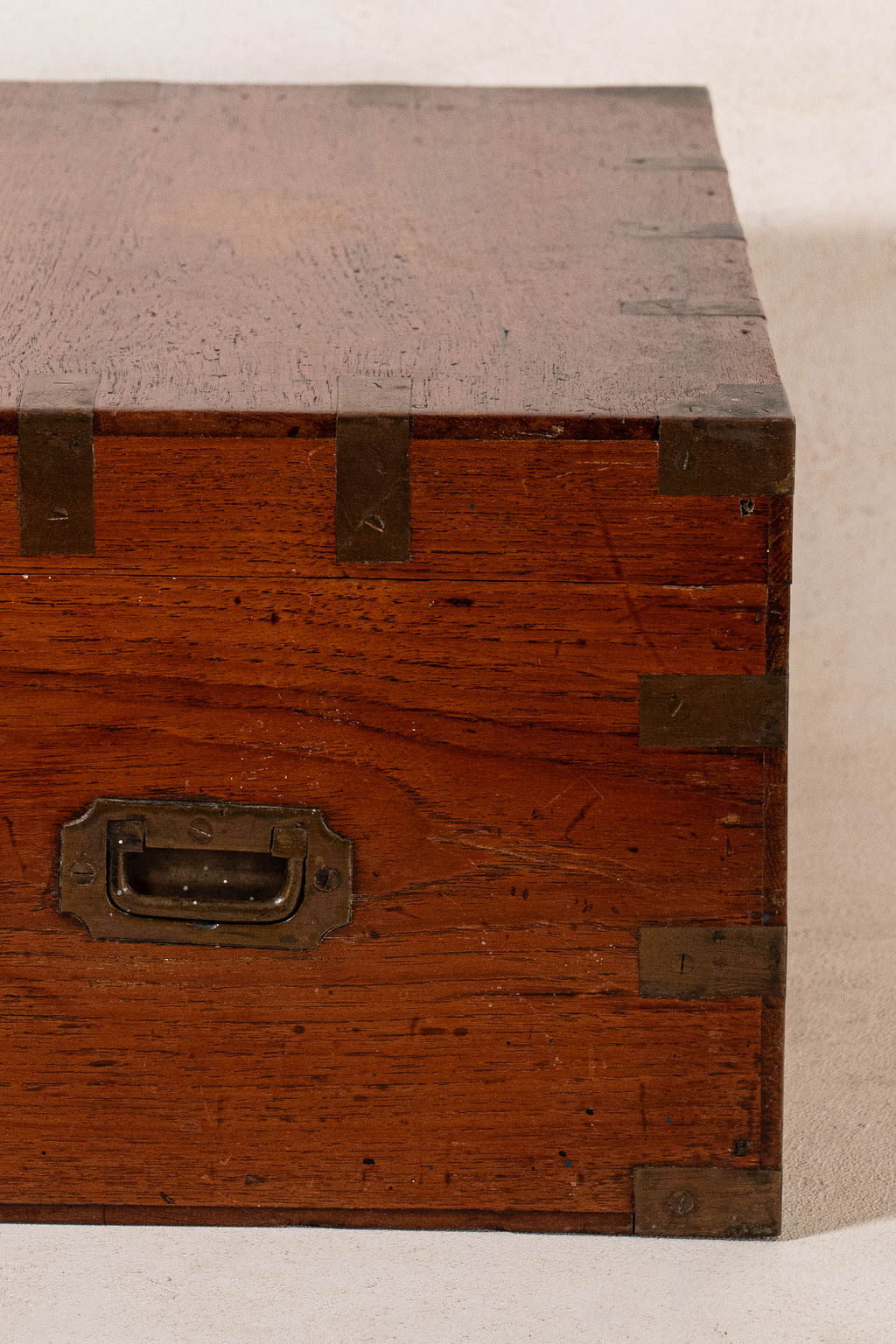 Petite Antique Oak Campaign Trunk with Brass Corners