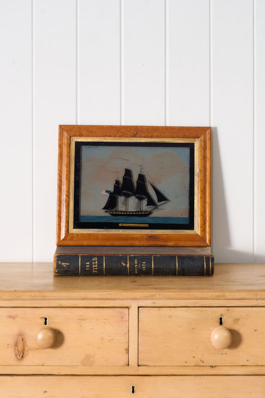 Antique Reverse Glass American Maritime Art 'The President 1814'