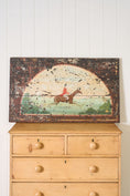 Load image into Gallery viewer, 19th Century Hand Painted Equestrian Trunk Top | Converted for Wall Art
