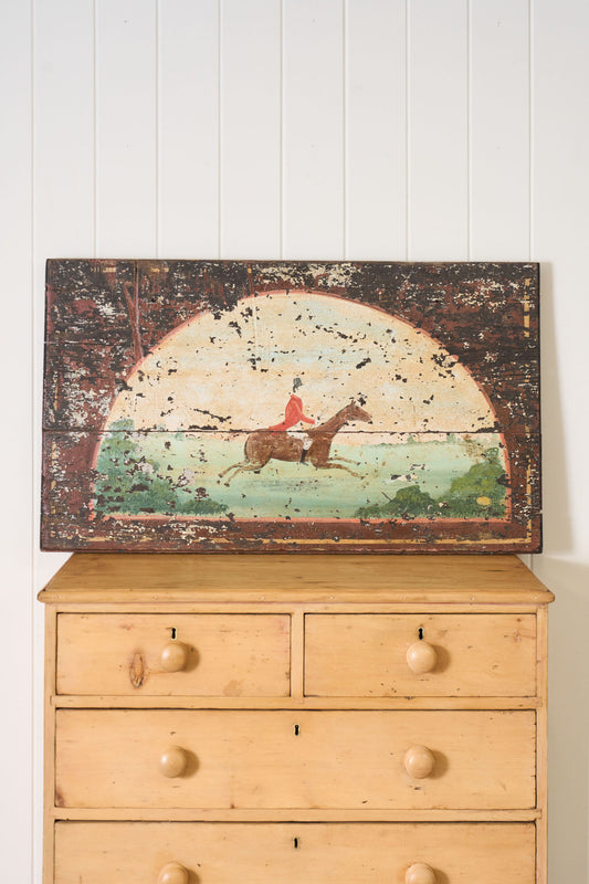 19th Century Hand Painted Equestrian Trunk Top | Converted for Wall Art
