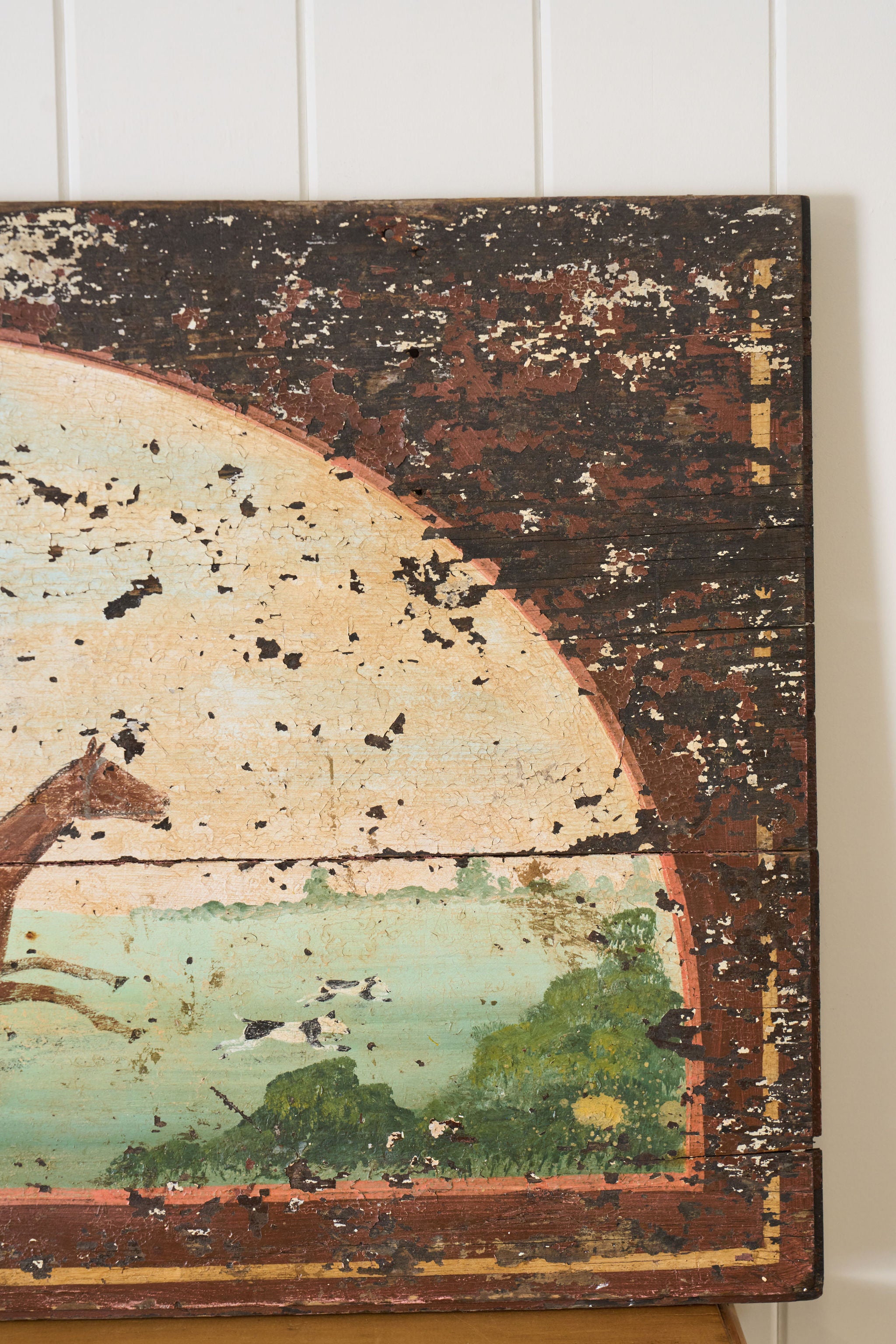 19th Century Hand Painted Equestrian Trunk Top | Converted for Wall Art