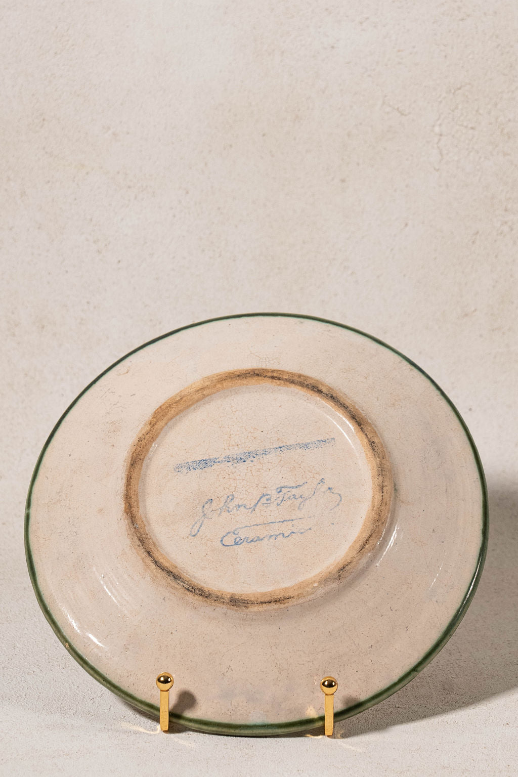 Mid-Century Hand Painted Green Plaid Ceramic Plate | by John Taylor