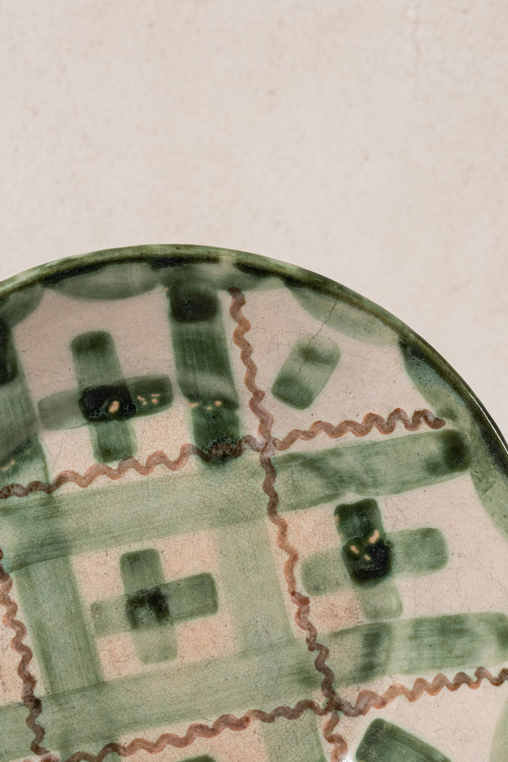 Mid-Century Hand Painted Green Plaid Ceramic Plate | by John Taylor
