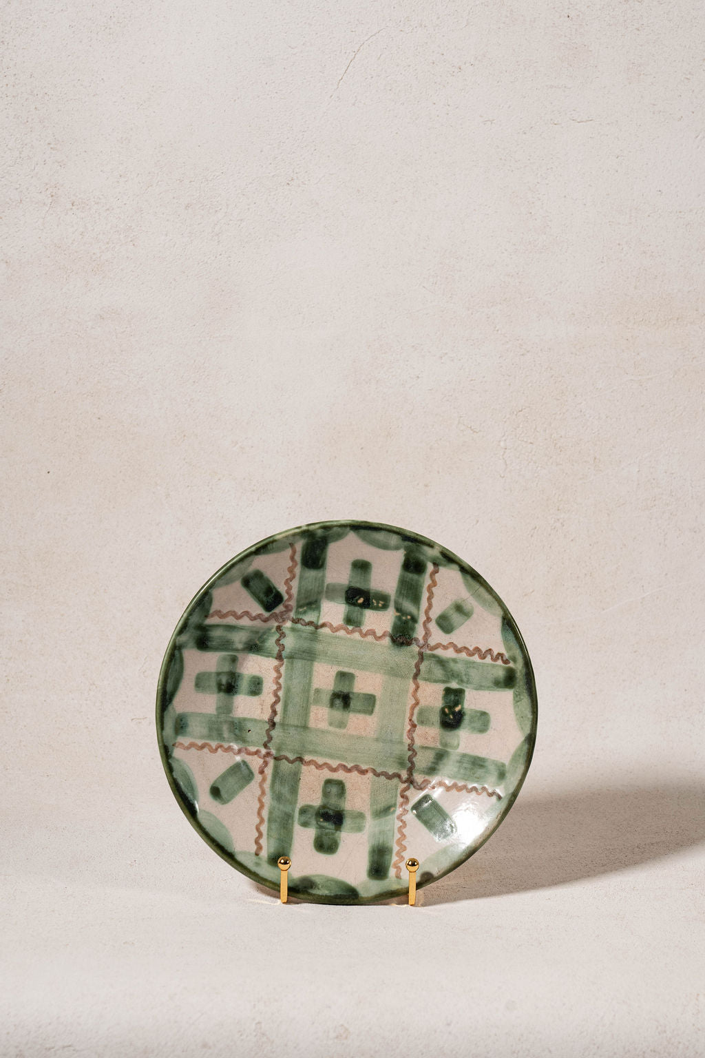 Mid-Century Hand Painted Green Plaid Ceramic Plate | by John Taylor