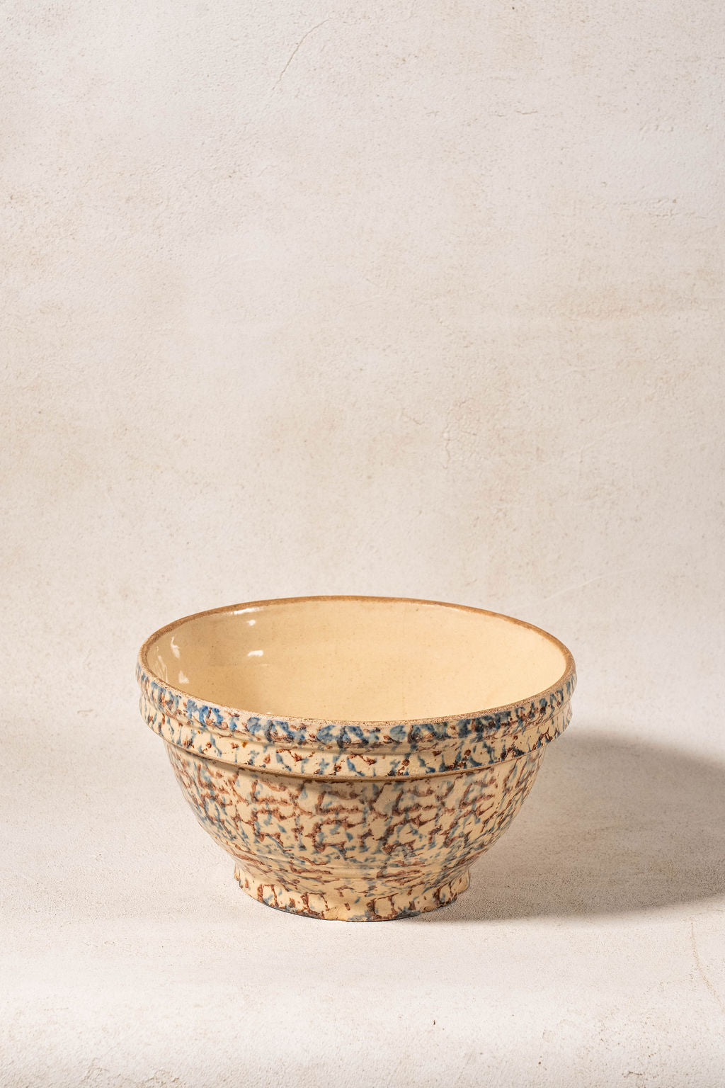 Vintage Large Brown + Blue Spongeware Bowl