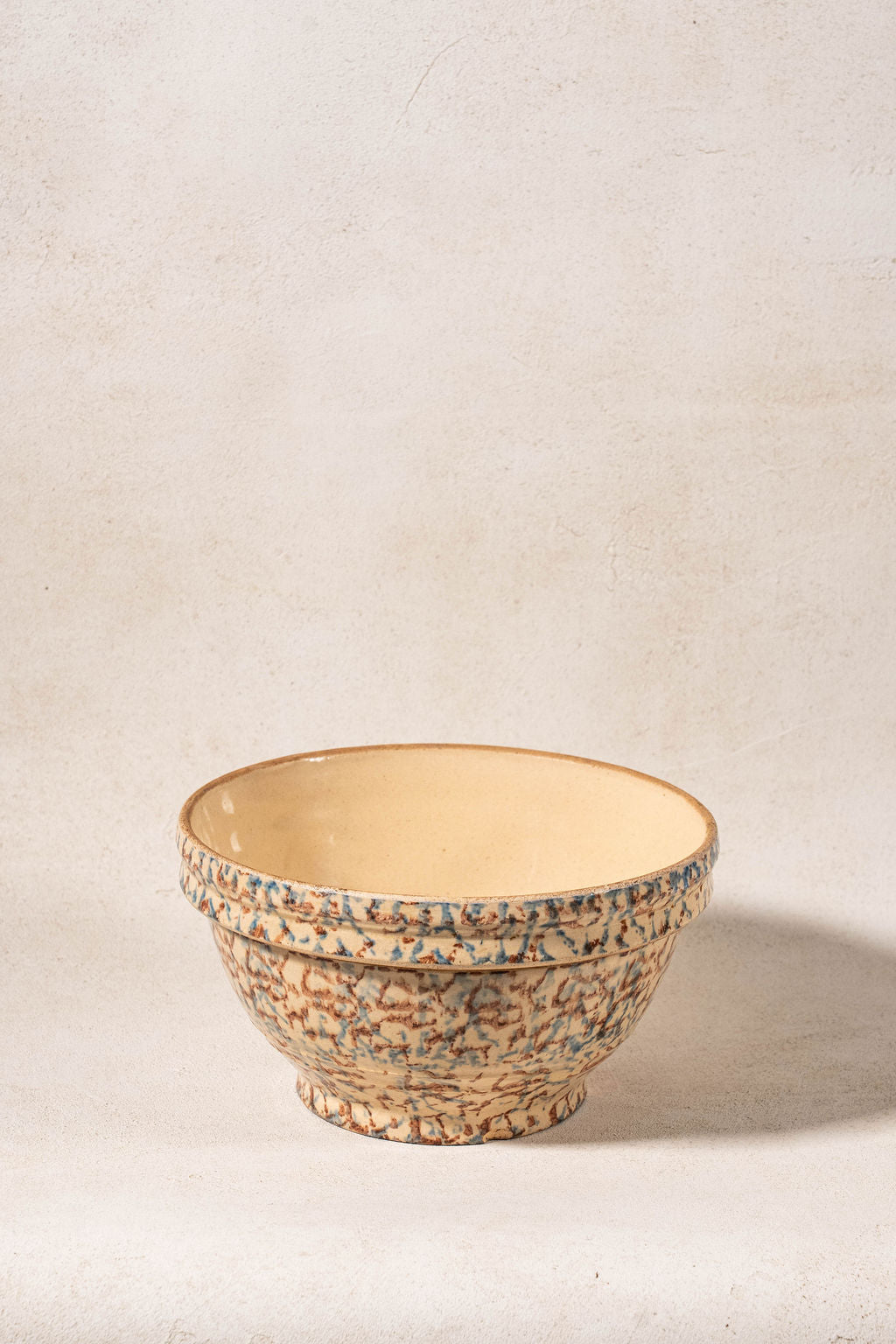 Vintage Large Brown + Blue Spongeware Bowl