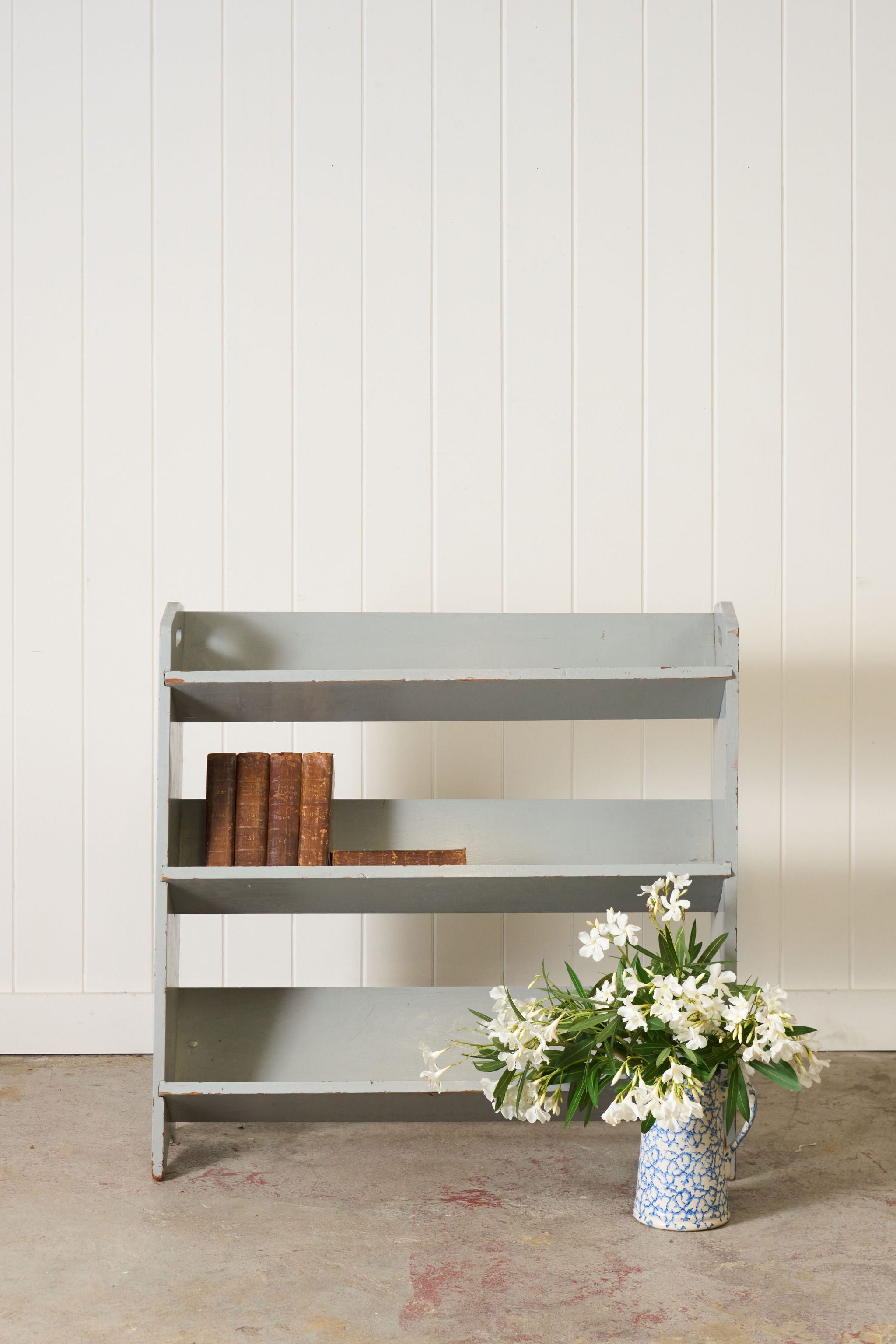 Vintage Blue Painted Trough Bookshelf