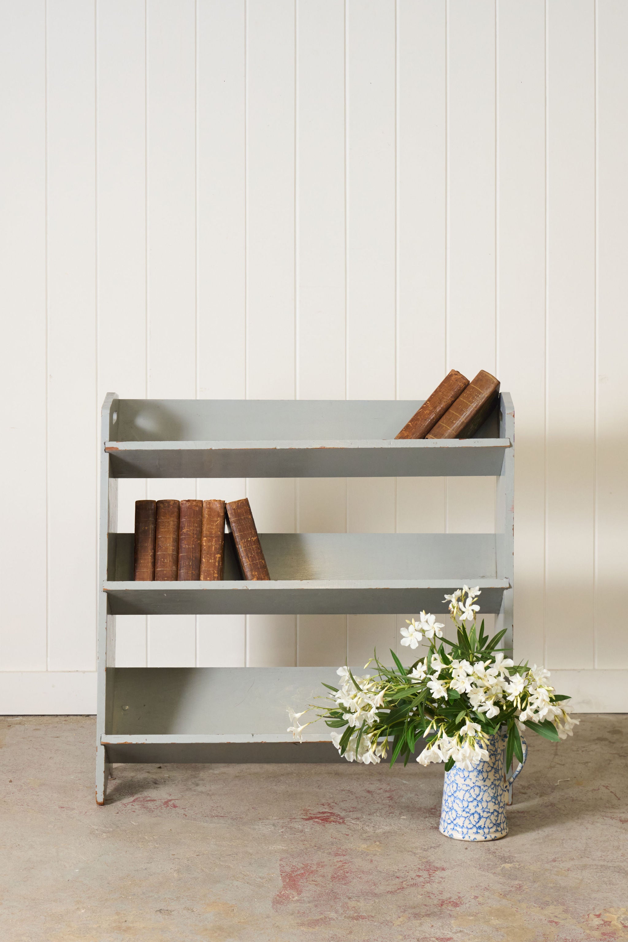 Vintage Blue Painted Trough Bookshelf