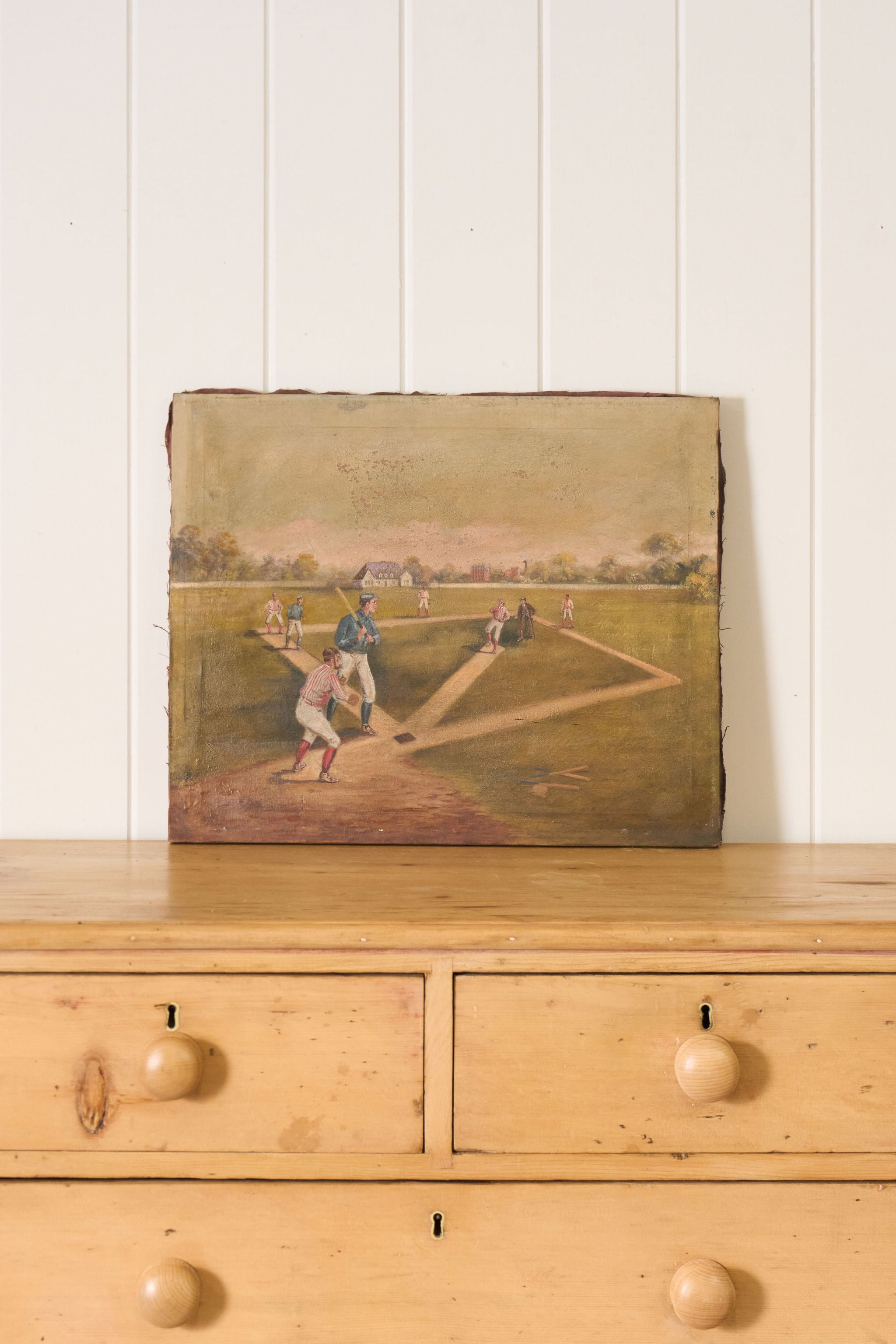 19th Century Oil on Canvas American Baseball Game | Unframed