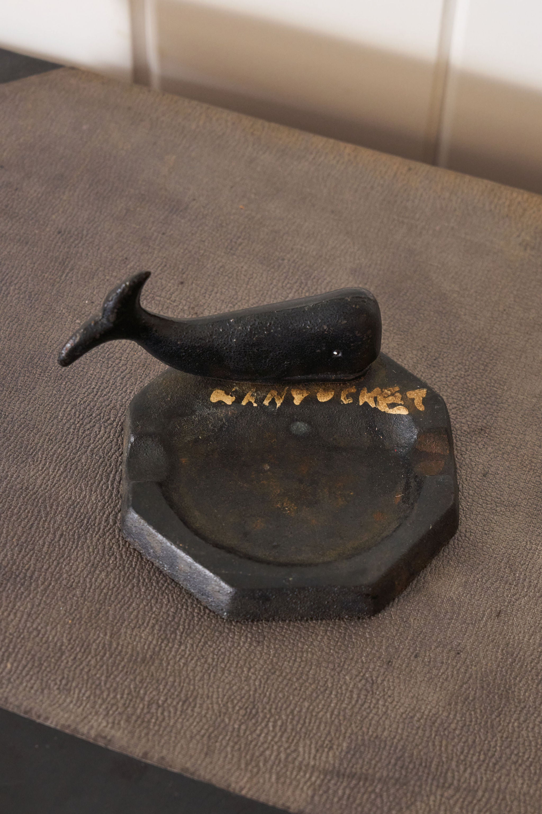 Cast Iron Ash Tray with Whale and Painted 'Nantucket'