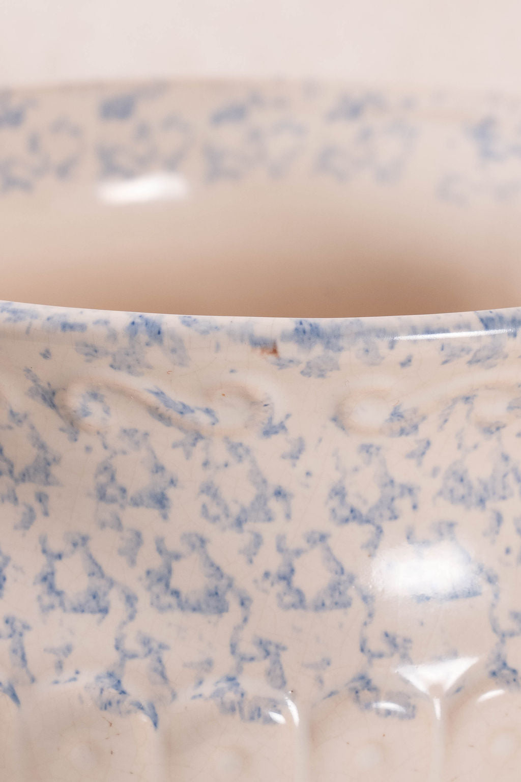 Antique Single Handle Cream + Pale Blue Spongeware Mixing Bowl