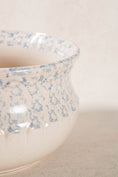 Load image into Gallery viewer, Antique Single Handle Cream + Pale Blue Spongeware Mixing Bowl
