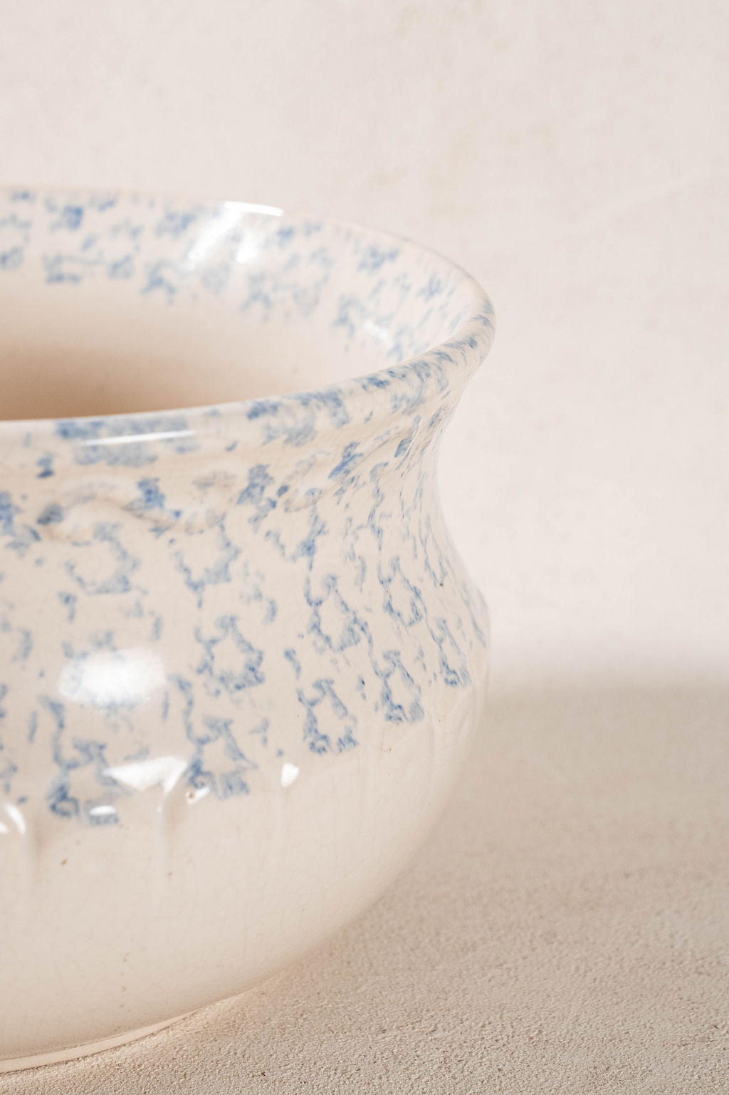Antique Single Handle Cream + Pale Blue Spongeware Mixing Bowl