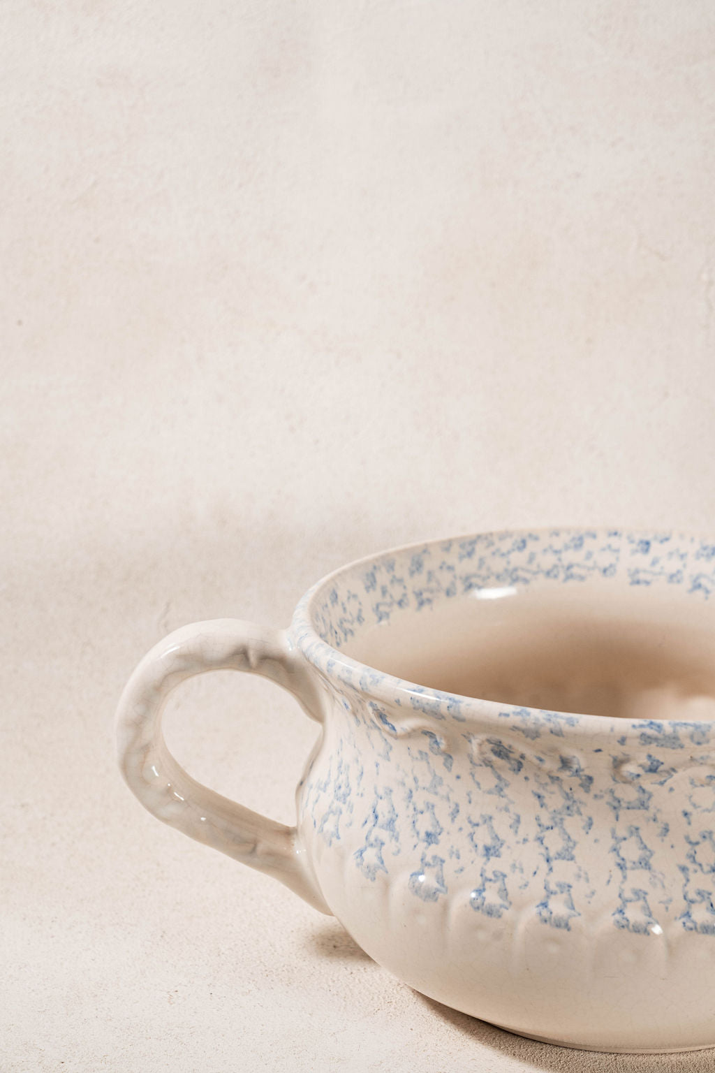 Antique Single Handle Cream + Pale Blue Spongeware Mixing Bowl