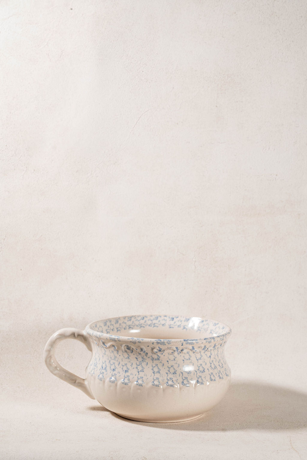Antique Single Handle Cream + Pale Blue Spongeware Mixing Bowl