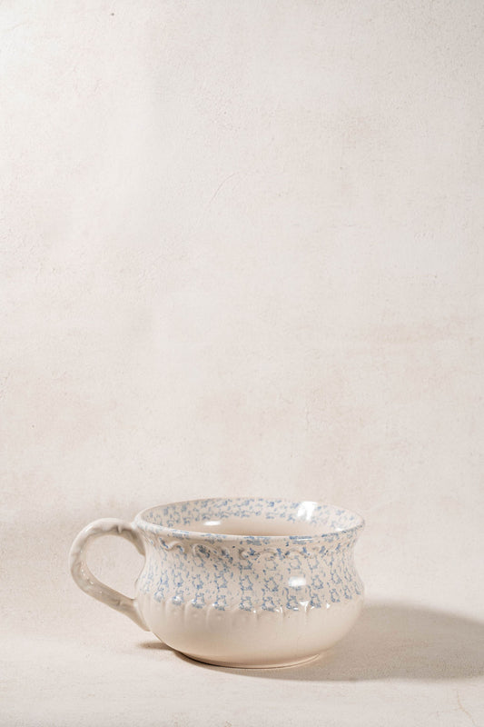 Antique Single Handle Cream + Pale Blue Spongeware Mixing Bowl