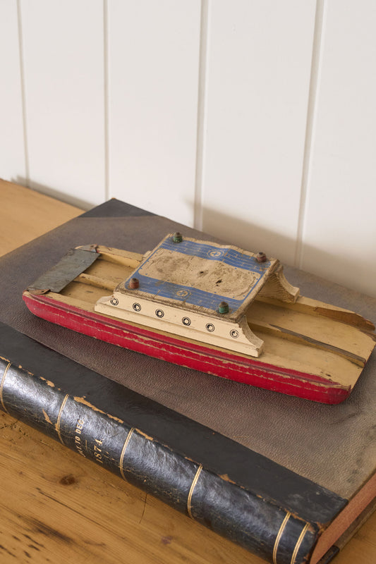Vintage Hand Painted Toy Tugboat with Red Hull