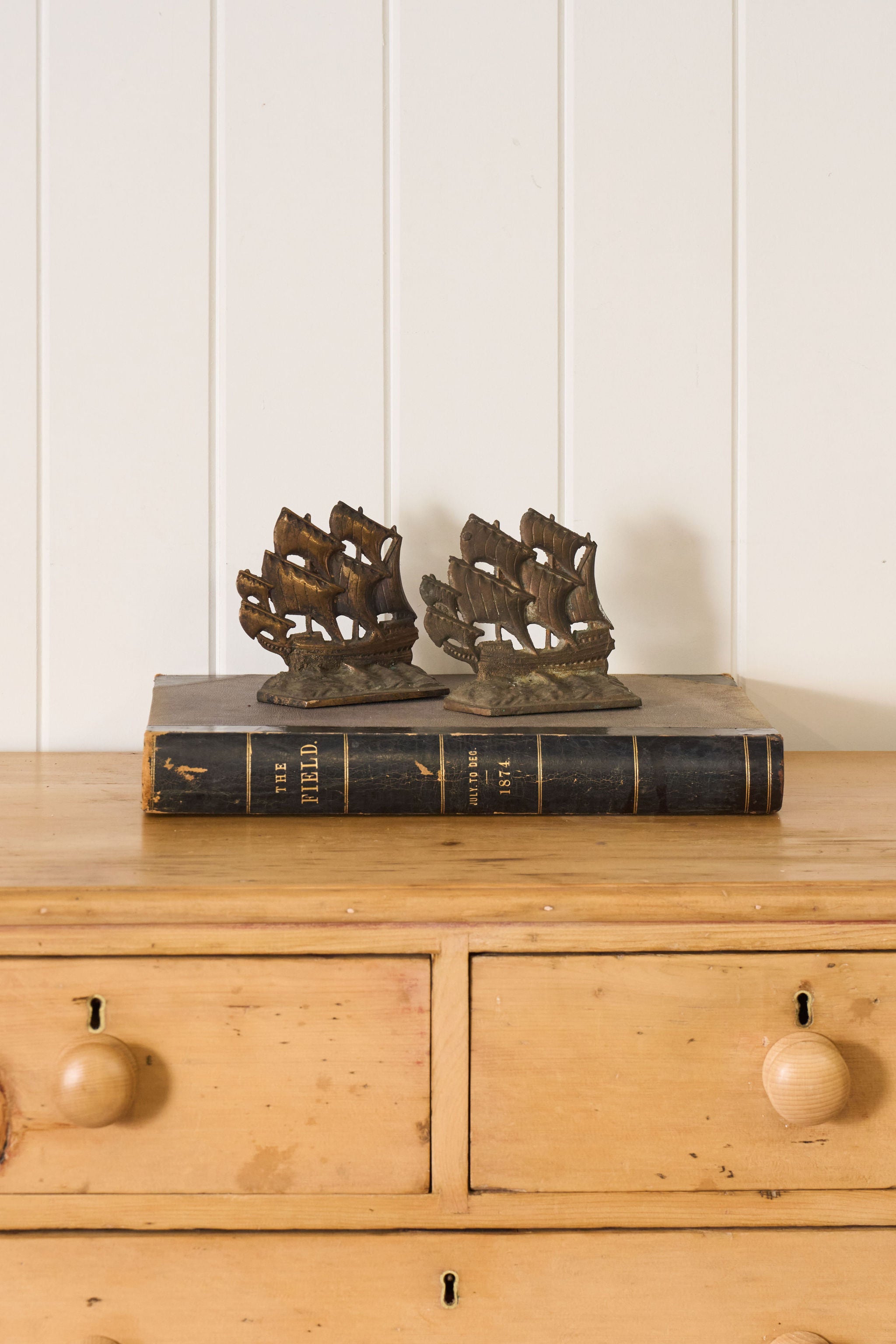 PAIR of Vintage Cast Iron Galleon Ship Bookends