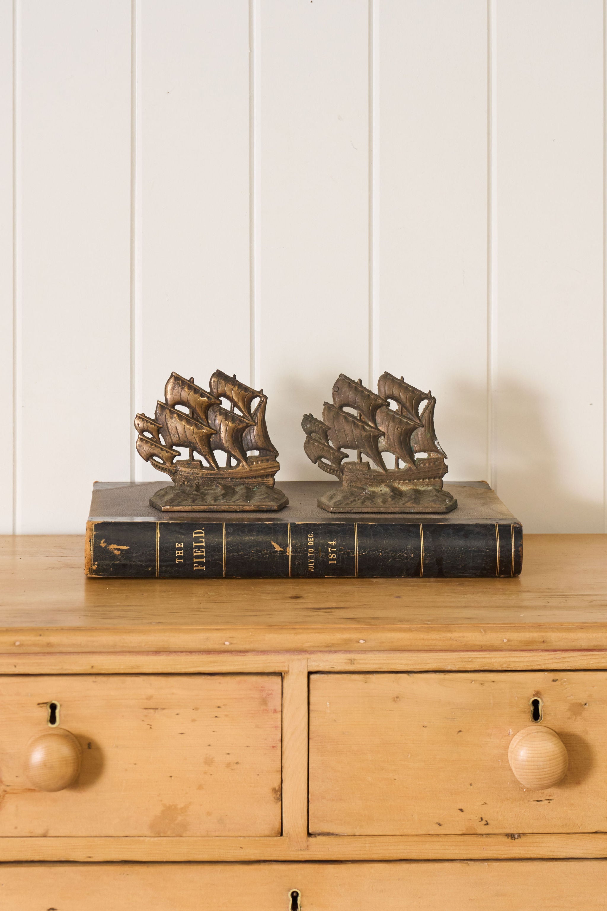 PAIR of Vintage Cast Iron Galleon Ship Bookends