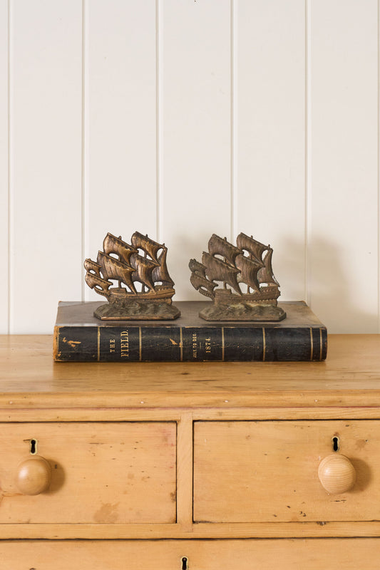 PAIR of Vintage Cast Iron Galleon Ship Bookends