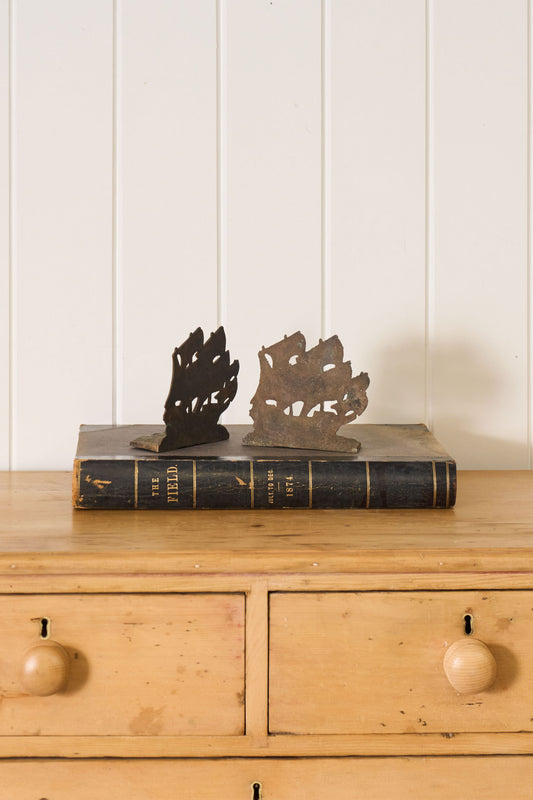 PAIR of Vintage Cast Iron Galleon Ship Bookends
