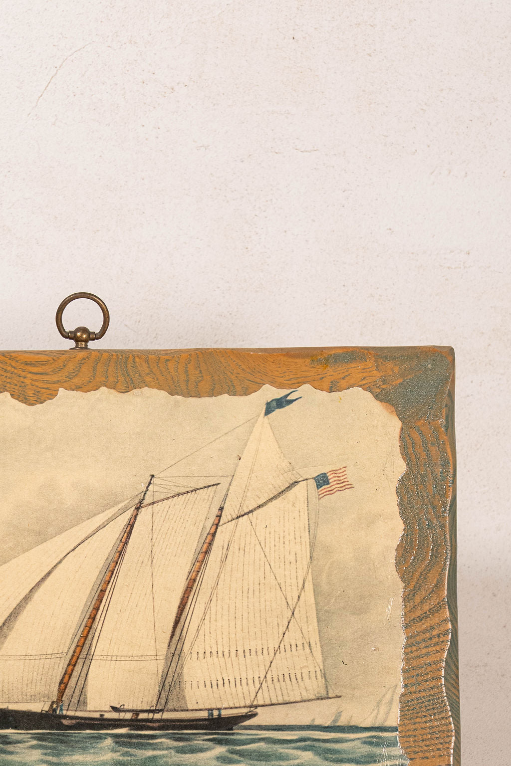 Vintage American Ship Print Mounted On Oak Plank