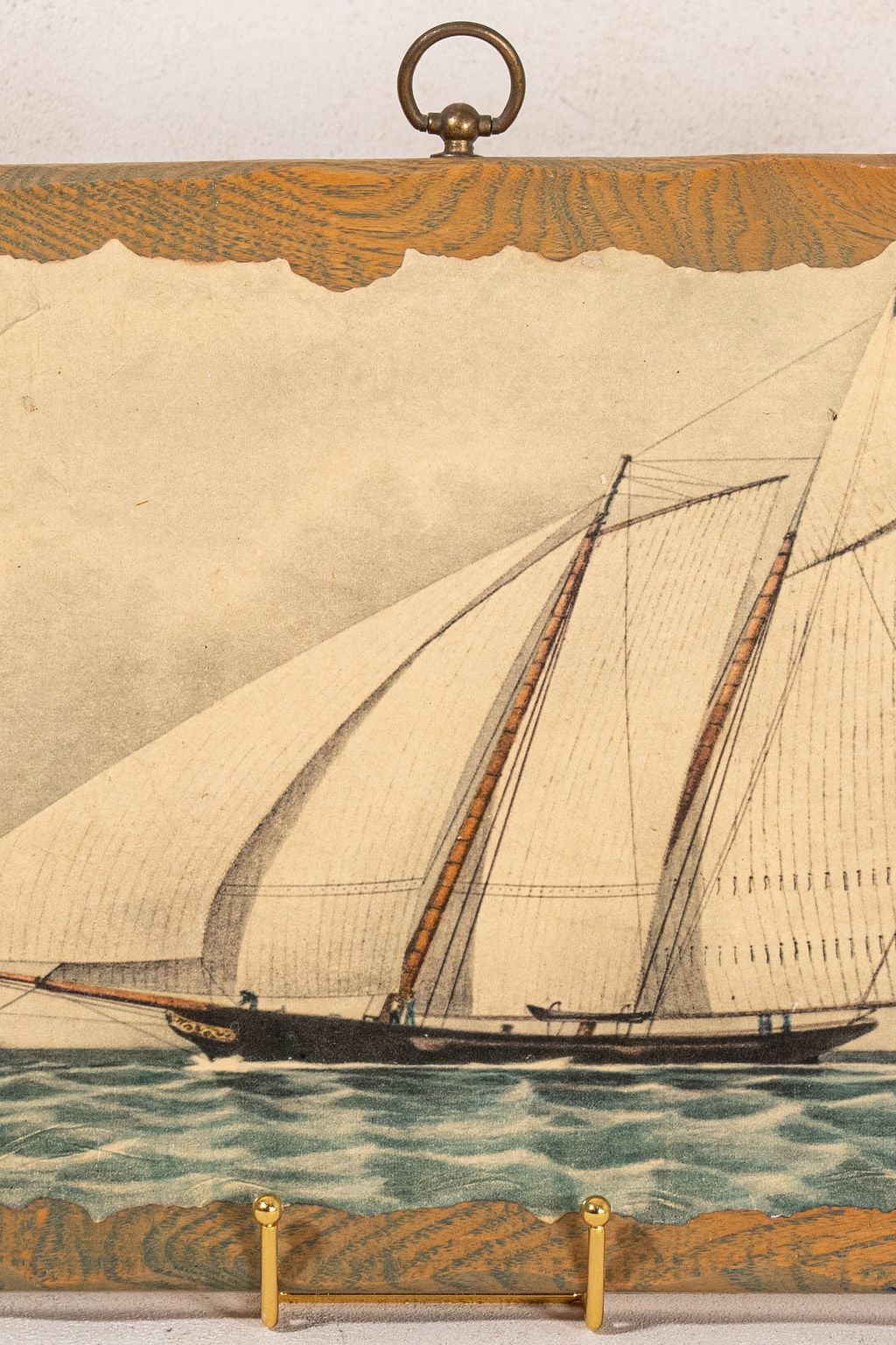 Vintage American Ship Print Mounted On Oak Plank