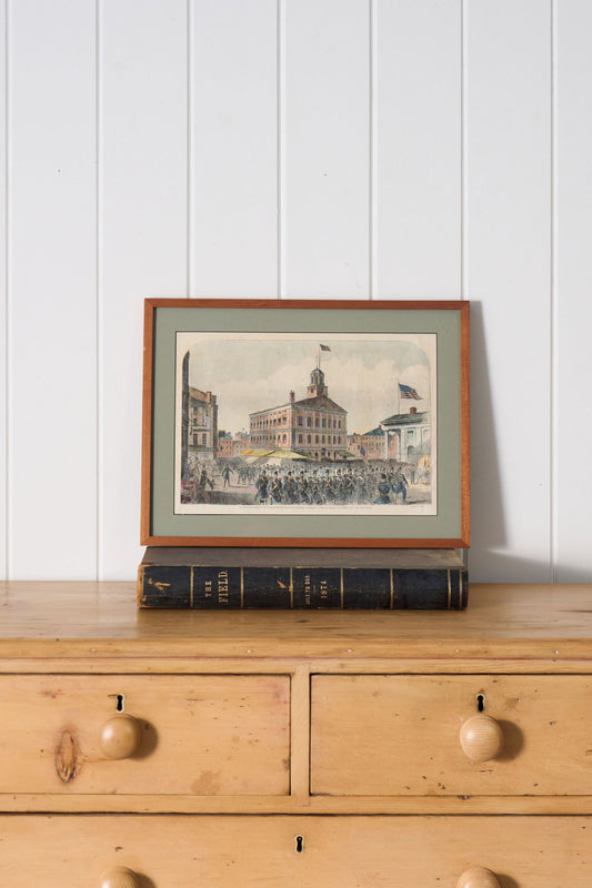 Hand Colored Soldier Formation Engraving in Vintage Frame