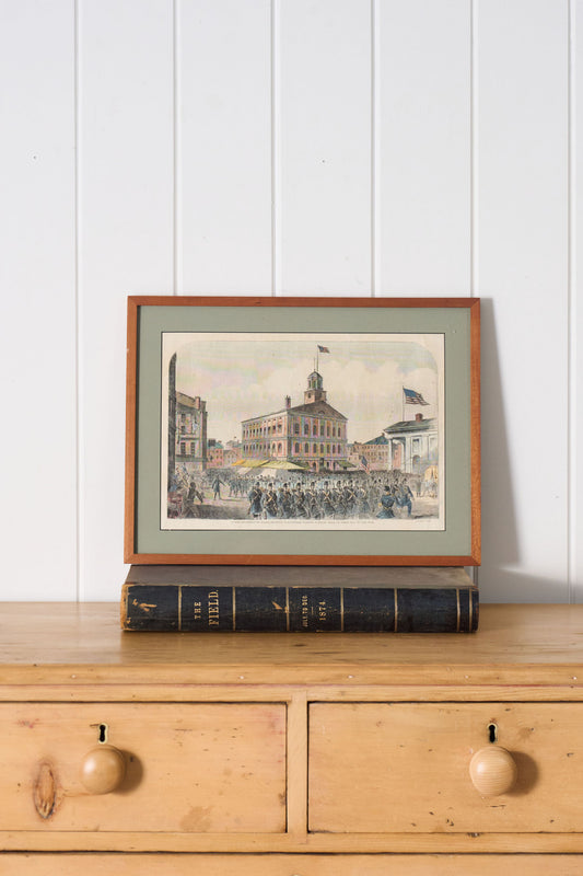 Hand Colored Soldier Formation Engraving in Vintage Frame