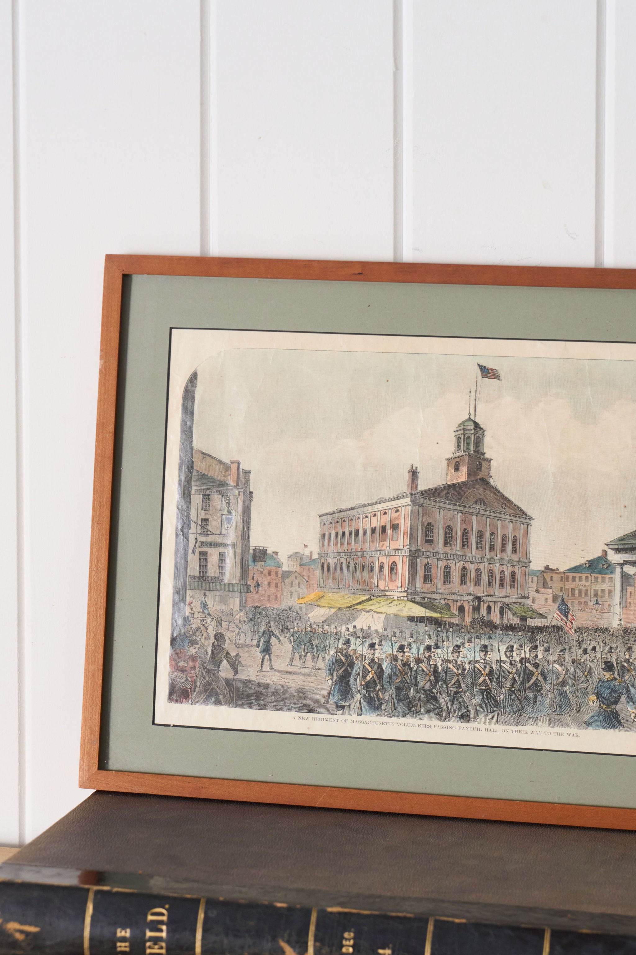 Hand Colored Soldier Formation Engraving in Vintage Frame