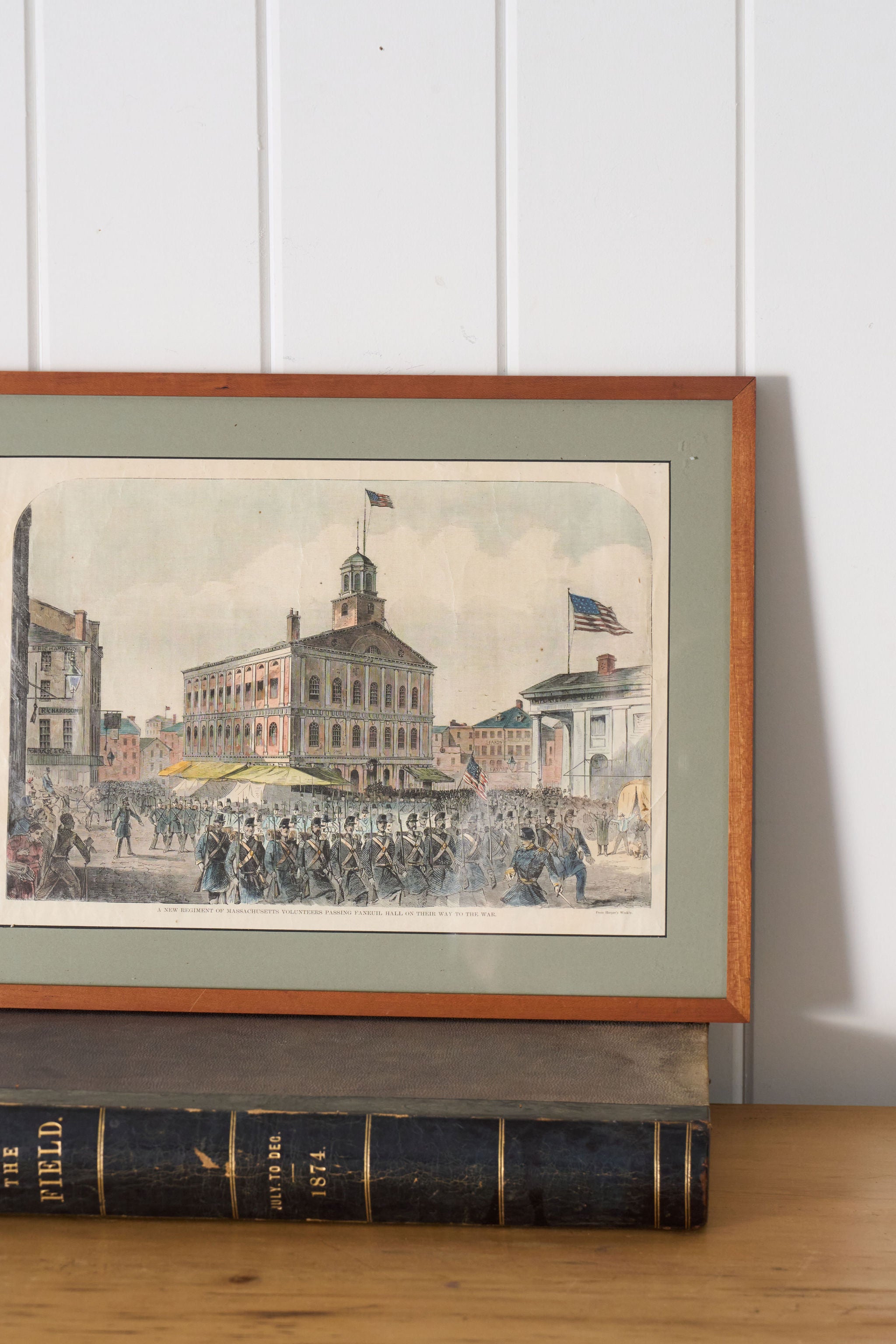 Hand Colored Soldier Formation Engraving in Vintage Frame