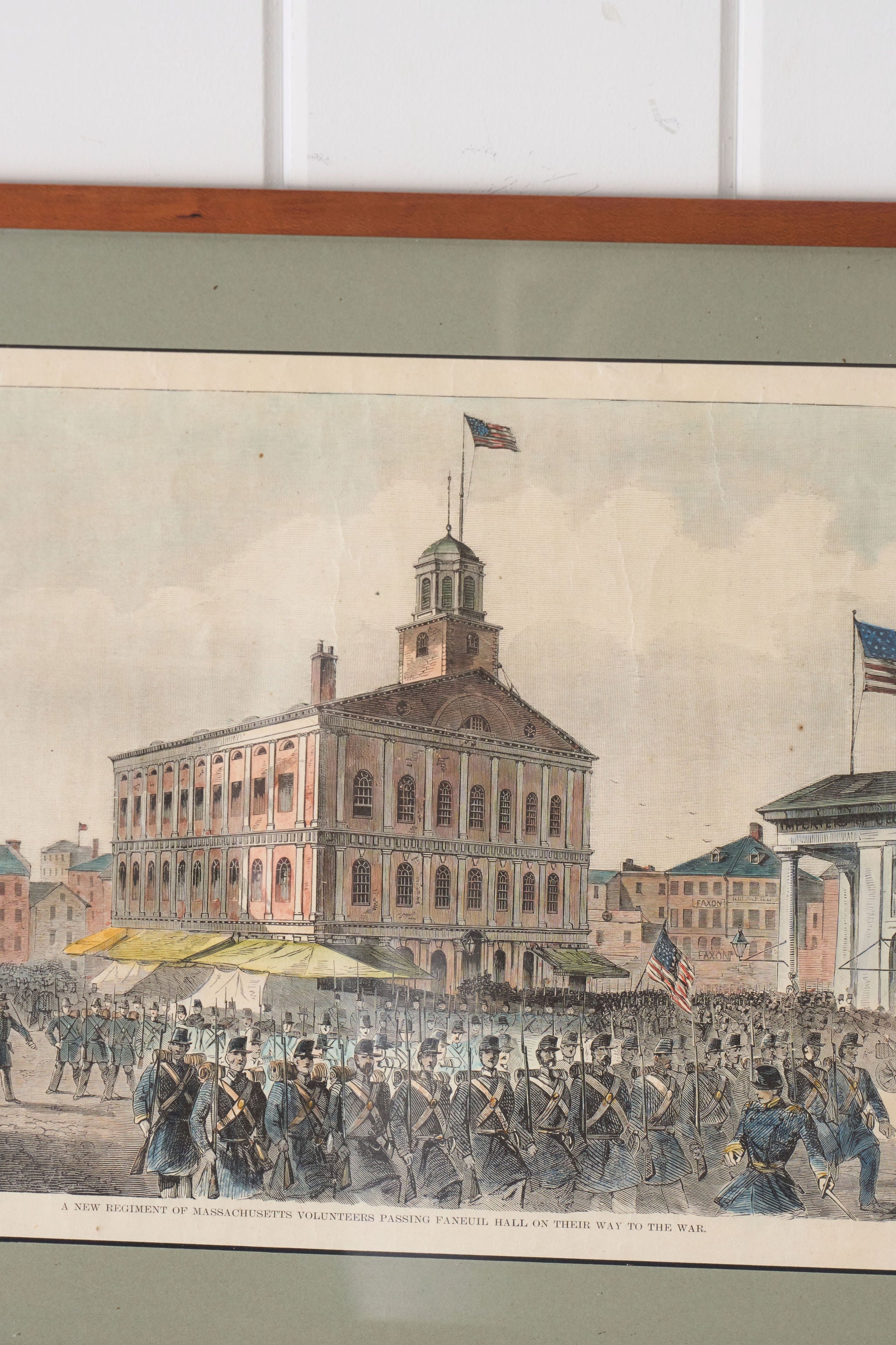 Hand Colored Soldier Formation Engraving in Vintage Frame