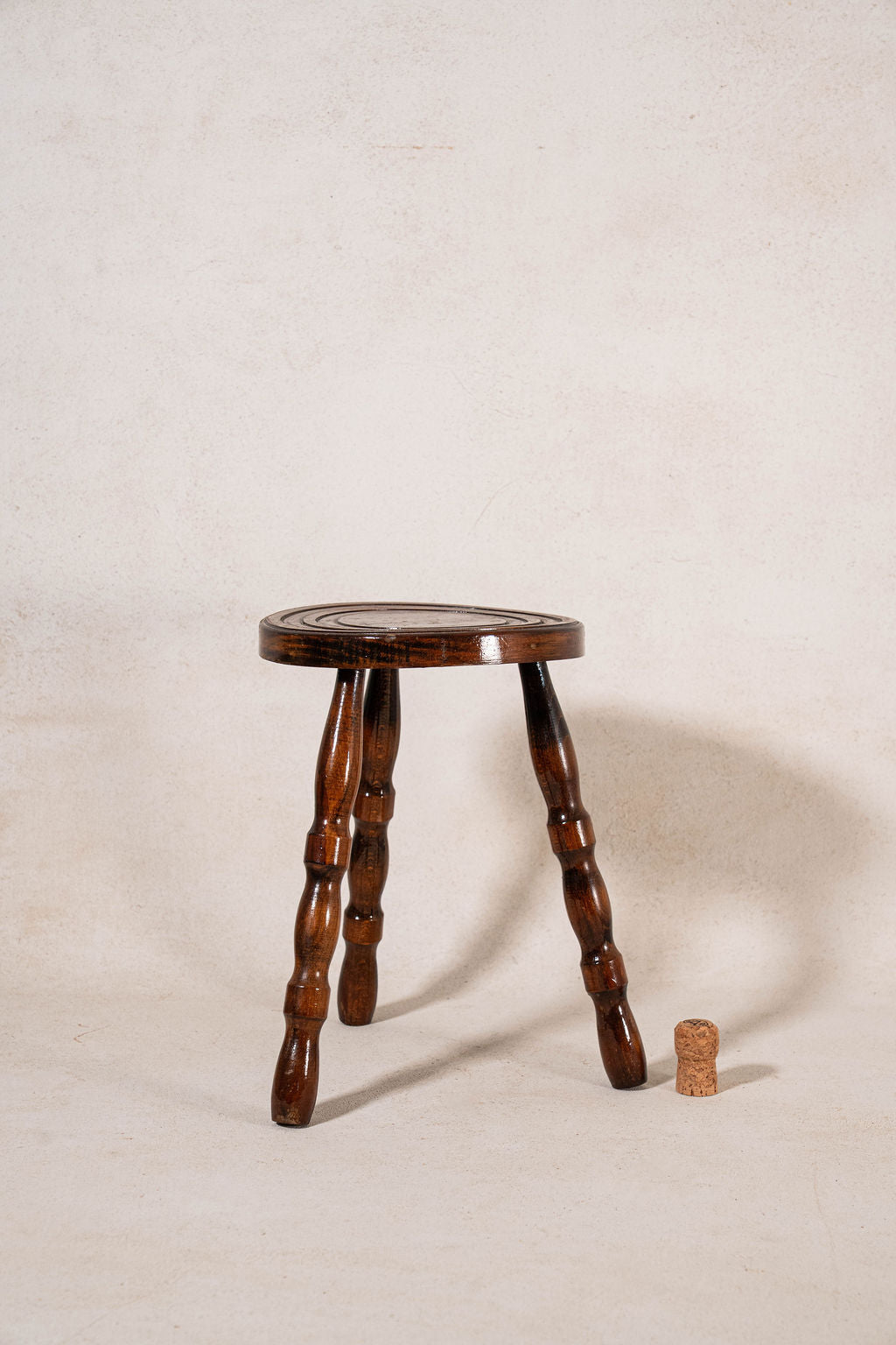Antique French Bobbin Round Stool with Lacquer Top Coat