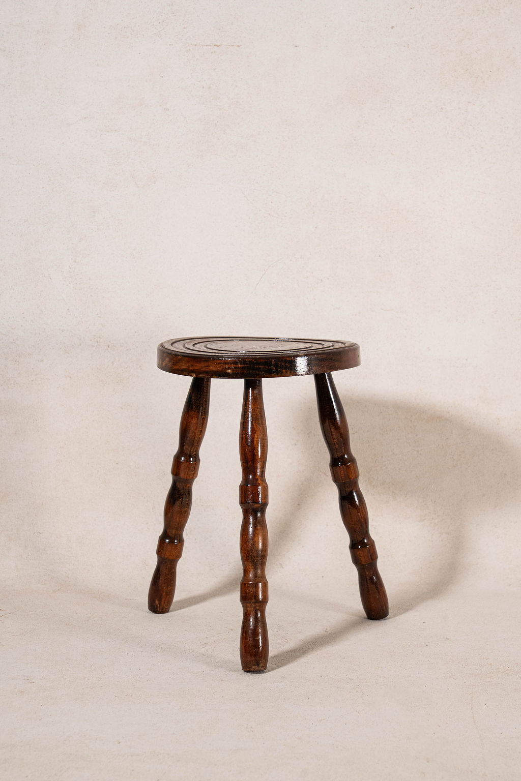 Antique French Bobbin Round Stool with Lacquer Top Coat