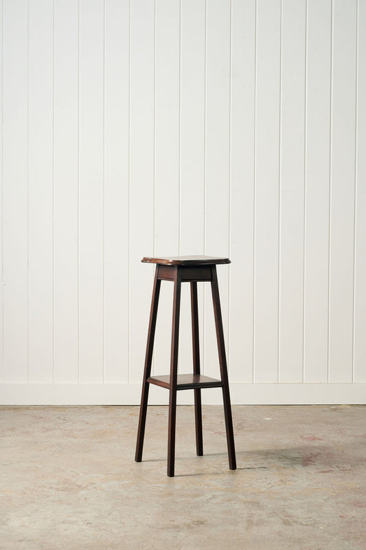 Vintage English Oak Plant Stand with Beveled Edge