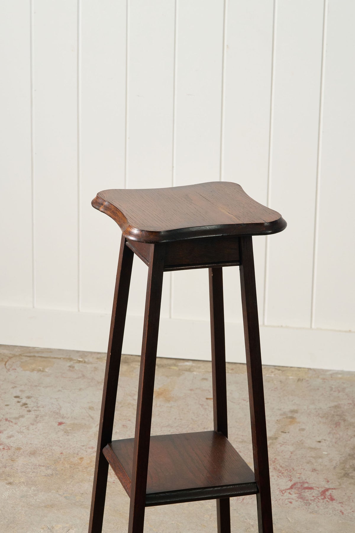 Vintage English Oak Plant Stand with Beveled Edge
