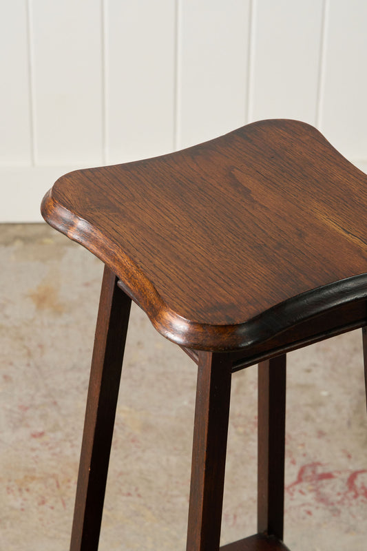Vintage English Oak Plant Stand with Beveled Edge