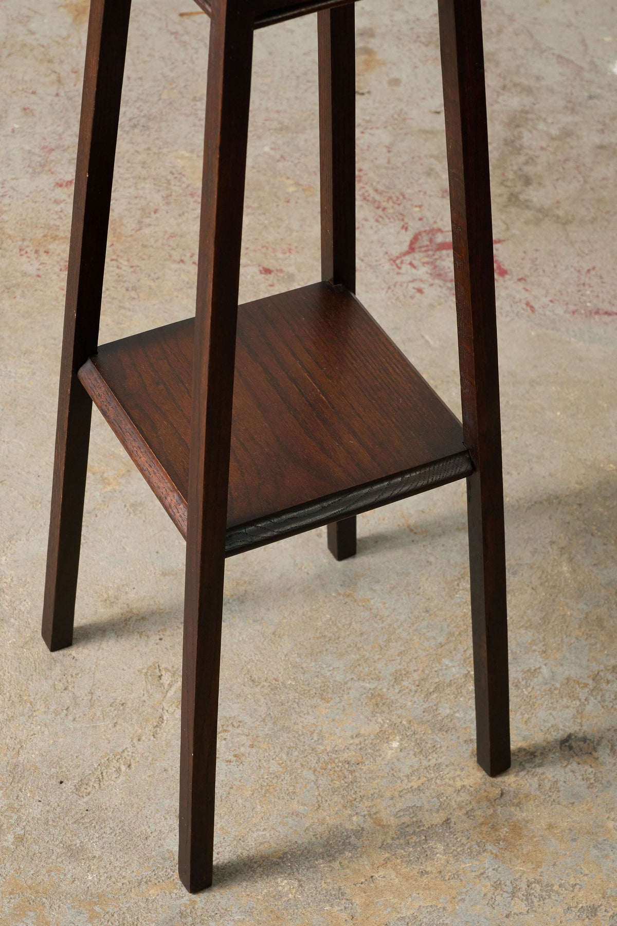Vintage English Oak Plant Stand with Beveled Edge