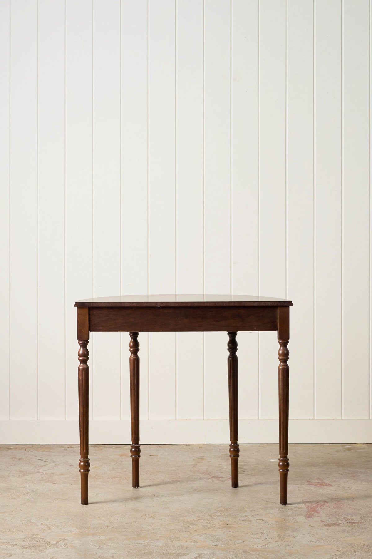 Vintage English Serpentine Demilune Table with Inlay + Drawer